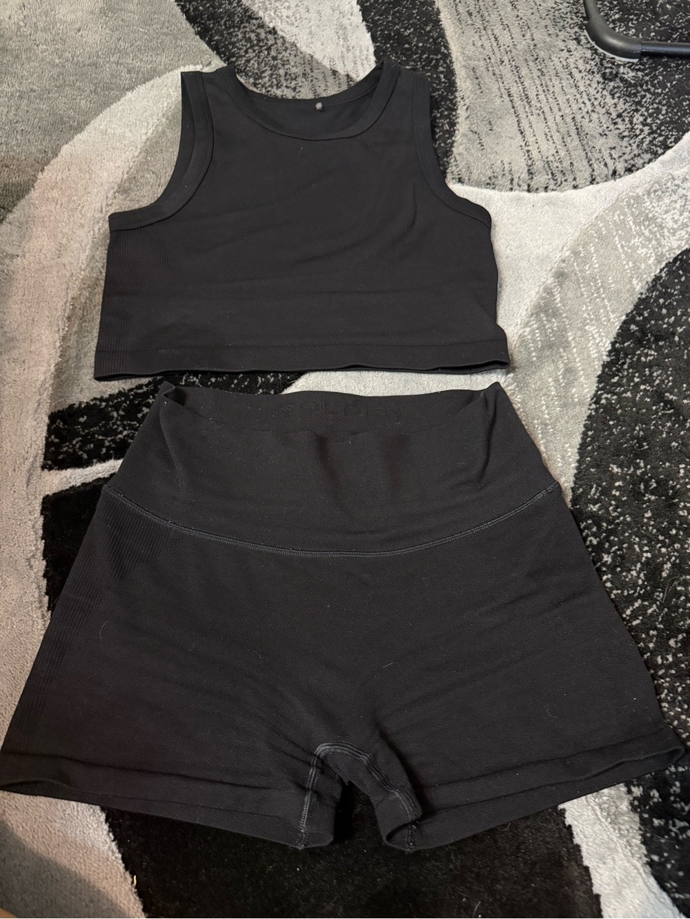 Aritzia Black Ribbed High-Waist Bike Shorts and tank